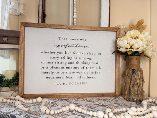 J.R.R. Tolkien Quote Wall Art, Handmade Wood Framed Canvas Sign, Farmhouse Neutral Home Decor, Literary Quote Plaque, Rustic Shelf Decor