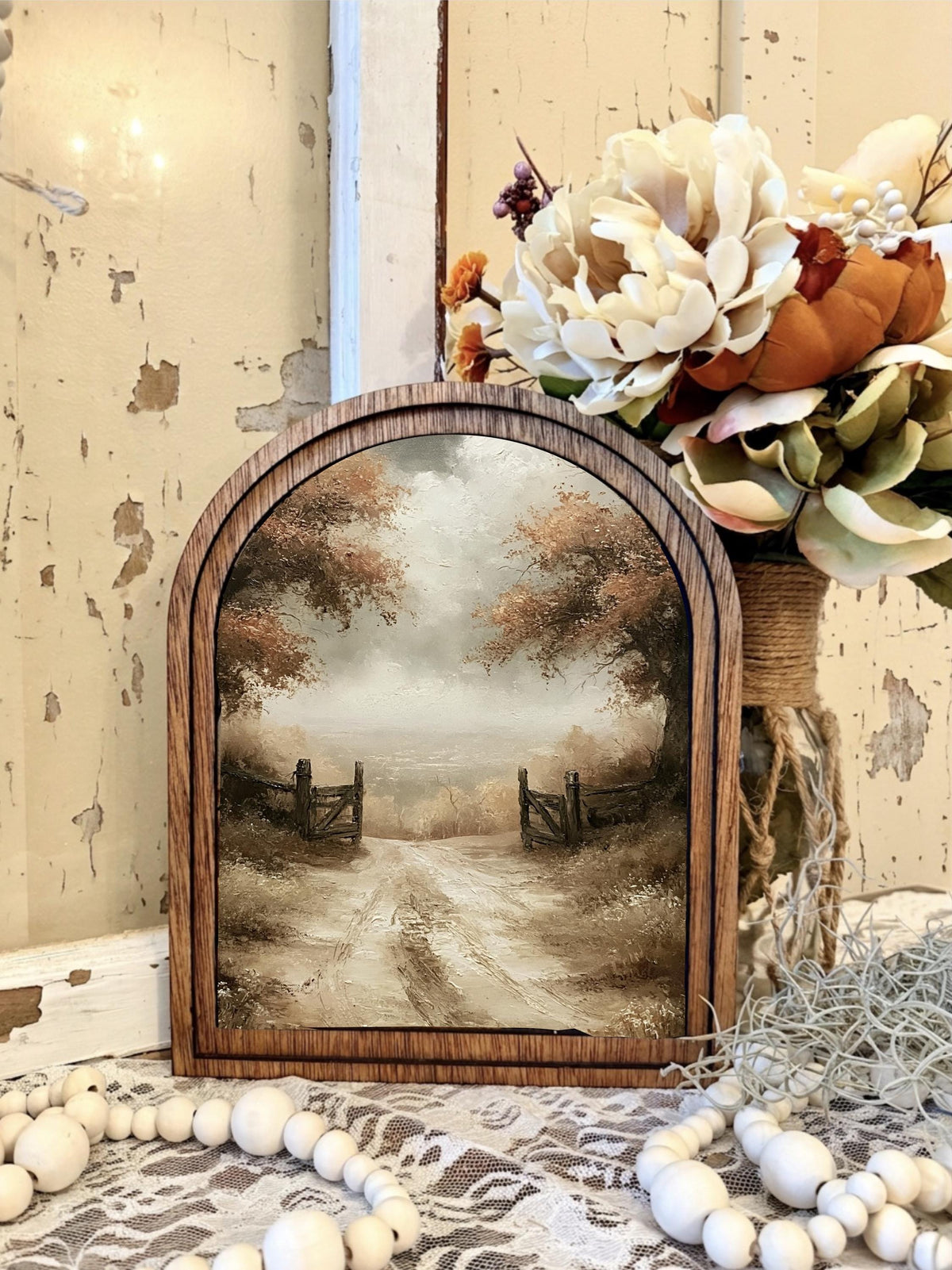 Rustic Arch Wood Sign – Autumn Landscape Fall Decor