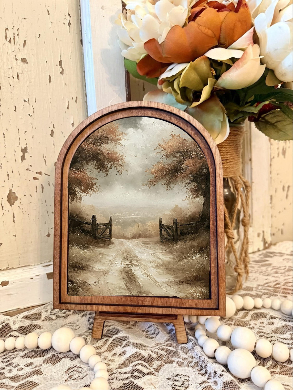 Rustic Arch Wood Sign – Autumn Landscape Fall Decor