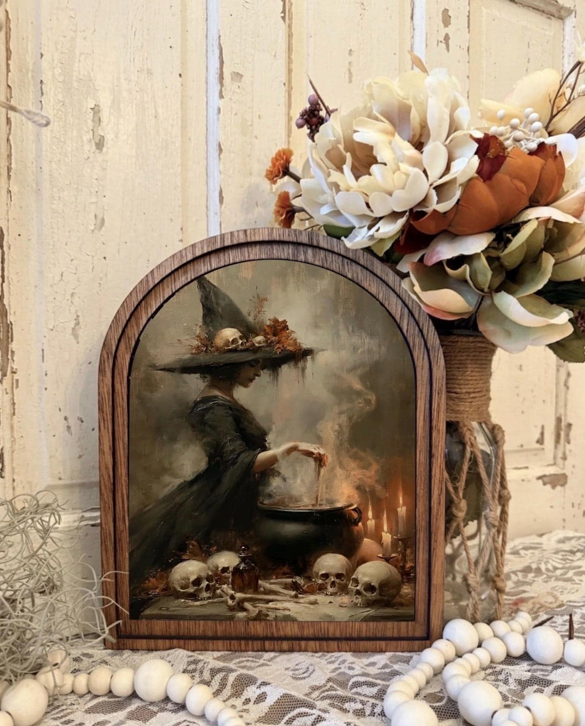 Wood Framed Arch Halloween Witcb Canvas Art Home Accent Decor