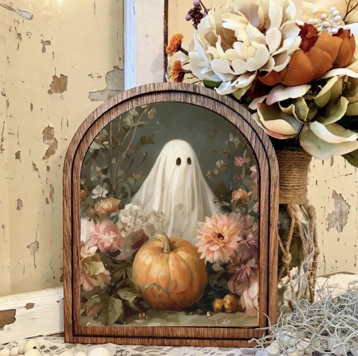 Wood Framed Arch Botanical Ghost Canvas Art Home Accent Decor