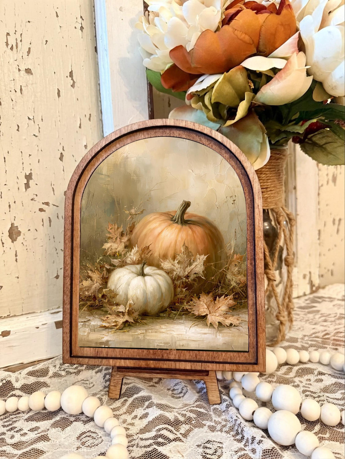 Wood Framed Arch Autumn Botanical Art Home Accent Decor