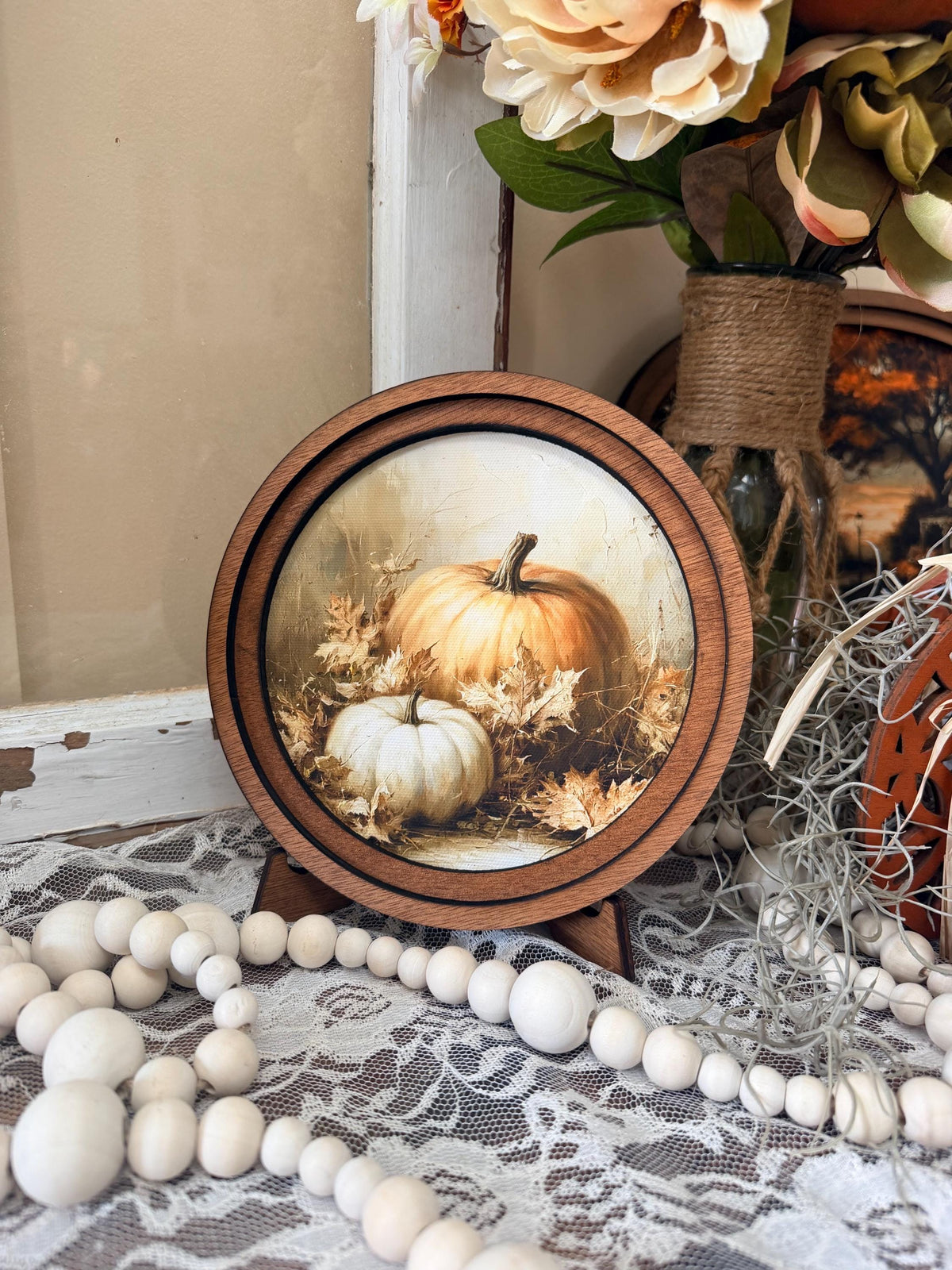 Halloween Mini Round Sign – Farmhouse Pumpkin mini Framed Canvas Art