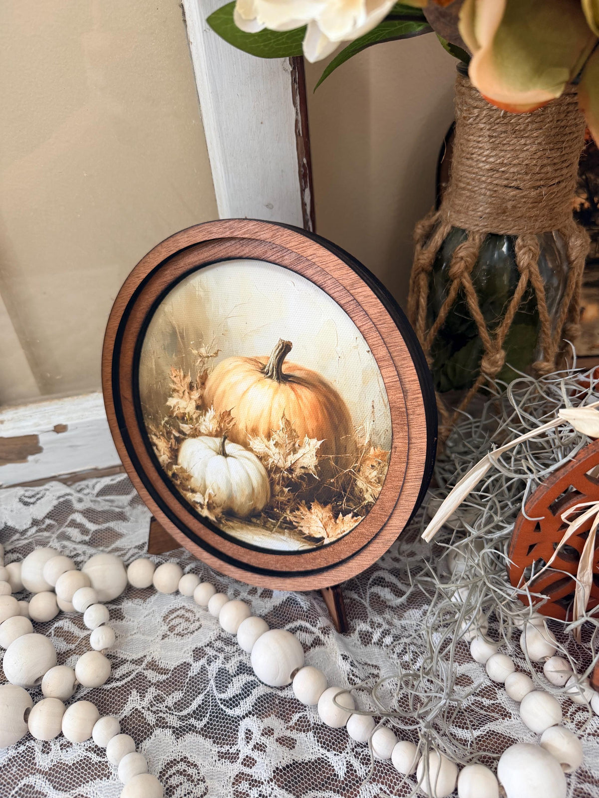 Halloween Mini Round Sign – Farmhouse Pumpkin mini Framed Canvas Art