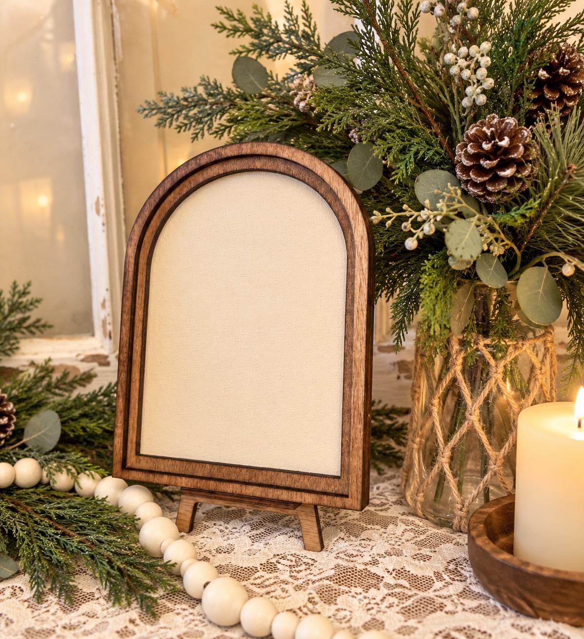 Wooden Arch Framed Christmas Gingerbread Decor | Wood Framed Holiday Canvas Art | Holiday Home Accent | Winter Themed Wall Hanging