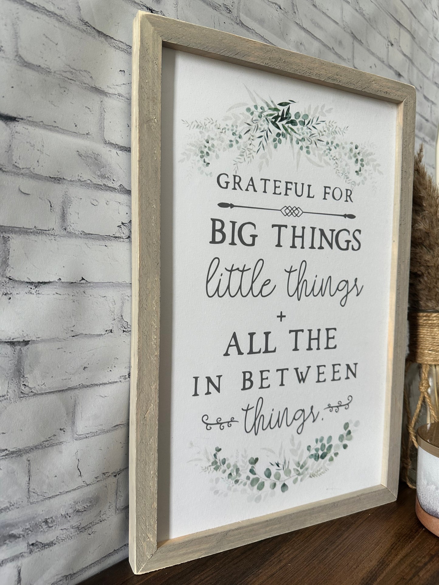 Grateful for everything canvas framed farmhouse sign