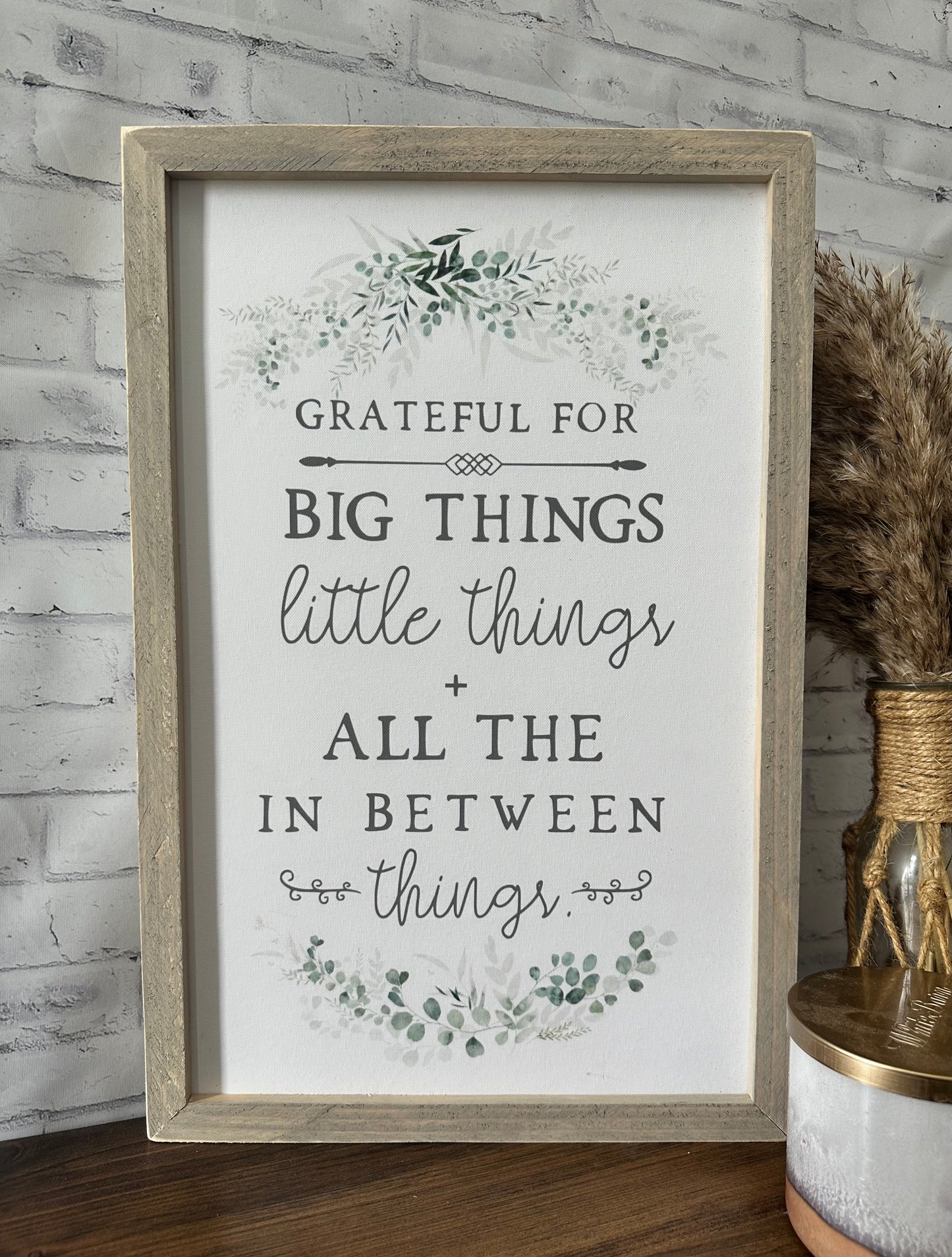 Grateful for everything canvas framed farmhouse sign