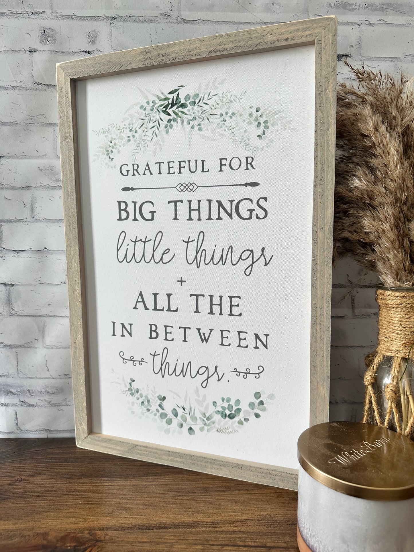 Grateful for everything canvas framed farmhouse sign