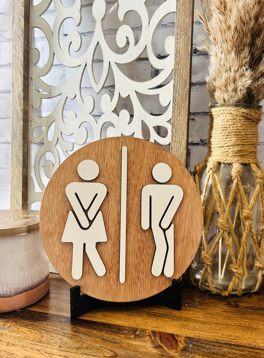 Round bathroom people sign