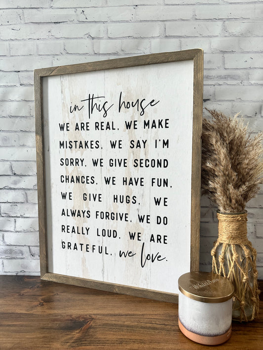 In this house, house rules rustic canvas framed sign