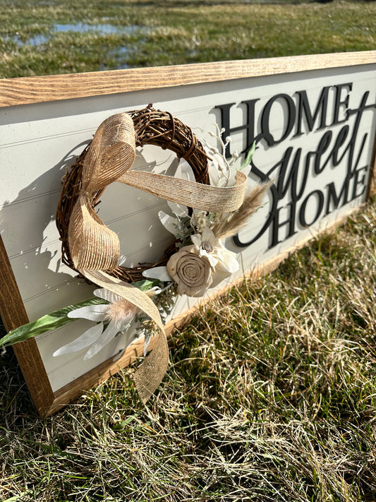 Home sweet home boho wreath sign