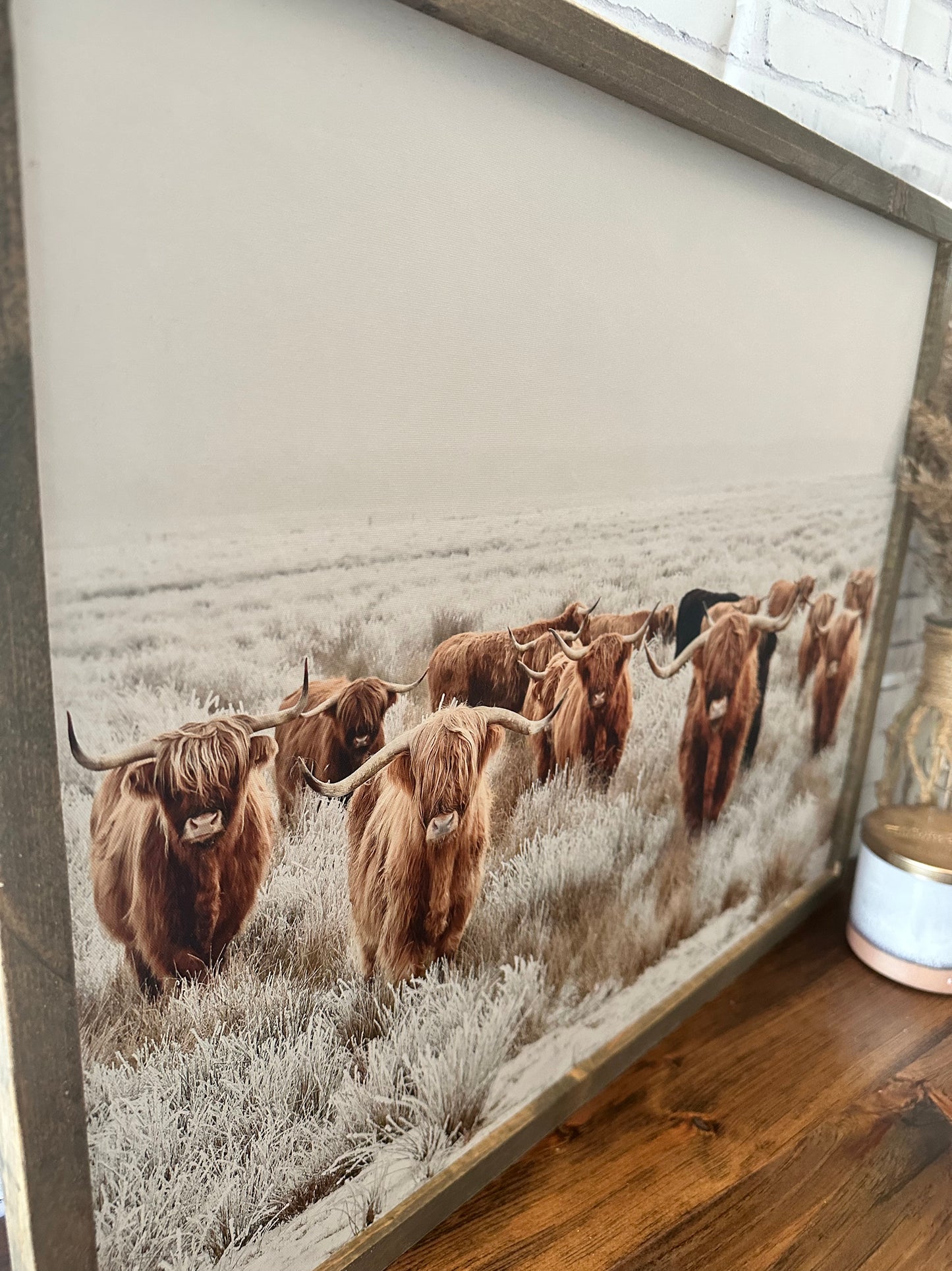 A Field of Highlands framed farmhouse wood sign