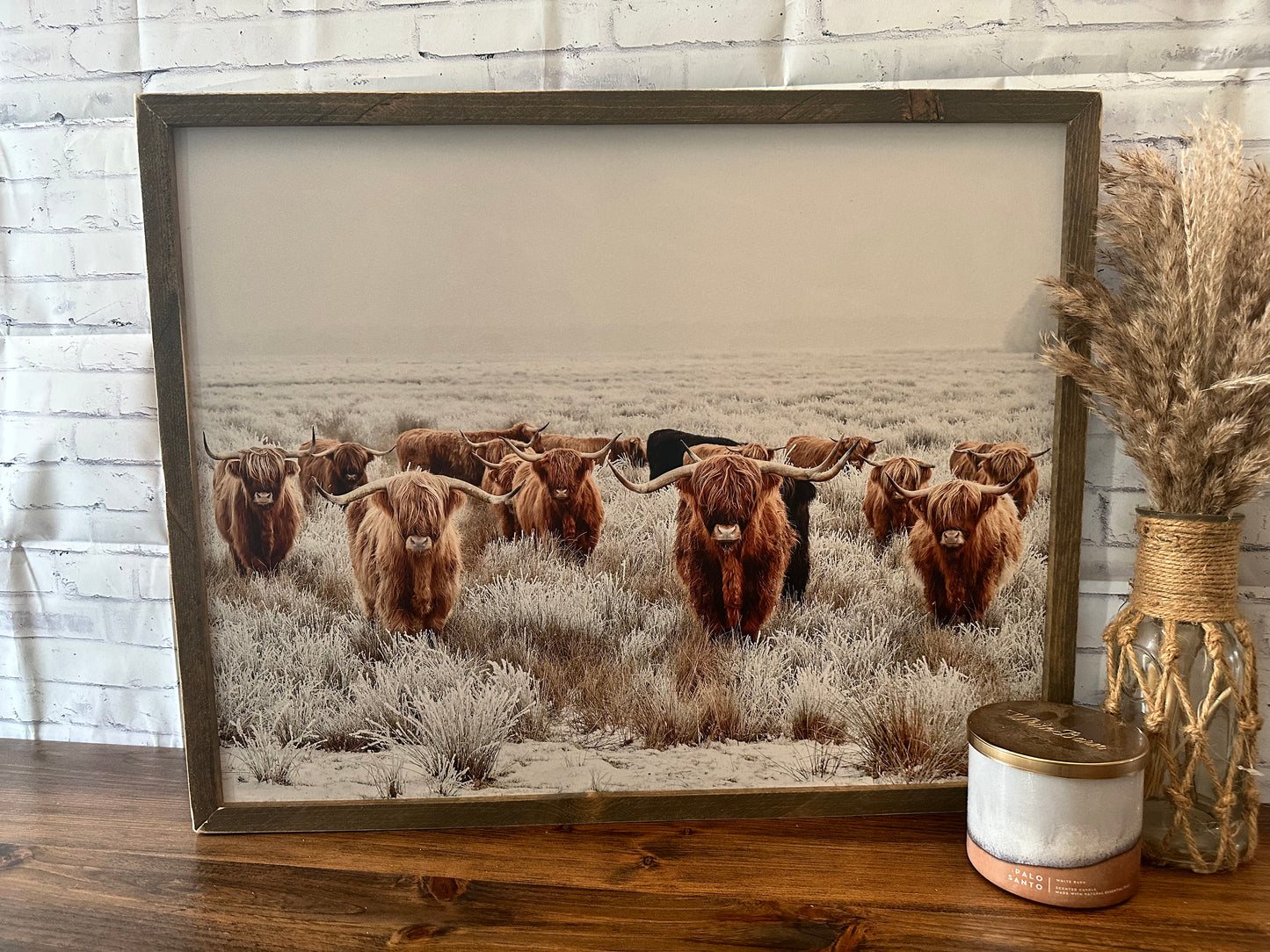 A Field of Highlands framed farmhouse wood sign